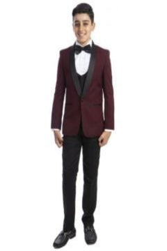 Perry Ellis Boys 5pc Suit Set with Shirt & Tie - Black U Cut Vest