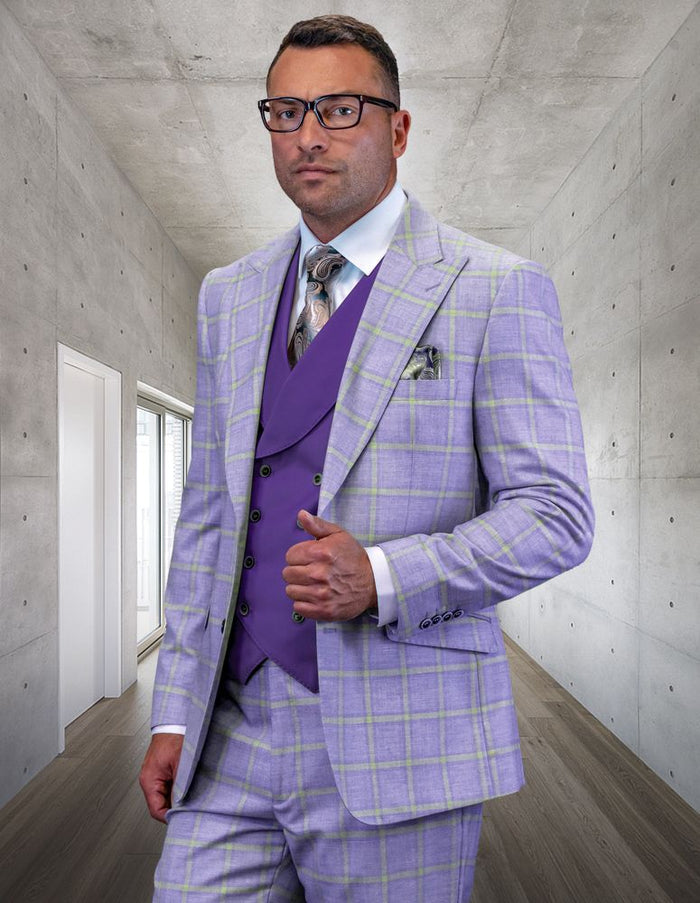Statement Men's Wool 3-Piece Windowpane Suit Professional & Stylish