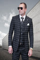 Plaid Men's 3 Piece Wool Suit Classic Windowpane Plaid Modern Fit