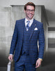 Windowpane Texture Business Pattern Modern Fit Side Vented Men's 3 Piece 100% Wool Plaid Suit - Triple Tone Design