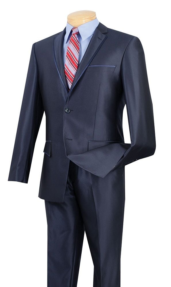 Vinci Men's 2Piece Sharkskin Slim Fit Suit Ultra Smooth Finish