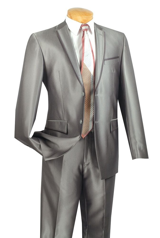 Vinci Men's 2Piece Sharkskin Slim Fit Suit Ultra Smooth Finish - 38 Short Jacket+32 Waist Adjustable 28to34)(Height: 5 4 to5 7 )(Neck  15-16.5)S-M)