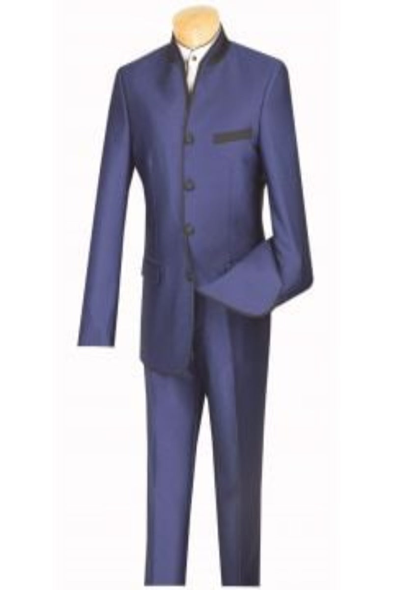 Vinci Men's Slim Fit Sharkskin 2-Piece Nehru Suit