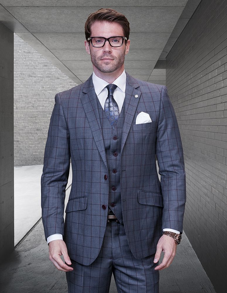Check
 
 Statement Men's 100% Wool Cashmere Suit - Bold Windowpane Check, 3-Piece