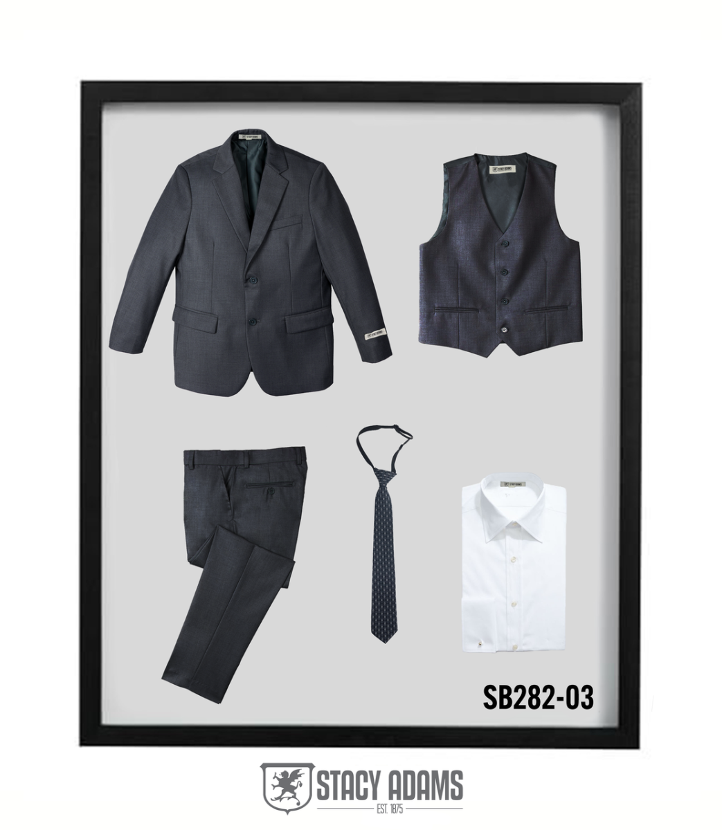 Stacy Adams Boys' 5-Piece Solid-Colored Suit & Varied Tie Set