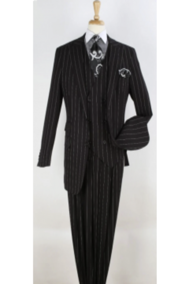 Royal Diamond Men's Outlet 3-Piece Bold Pinstripe Suit - 38 Short Jacket+32 Waist Adjustable 28to34)(Height: 5 4 to5 7 )(Neck  15-16.5)S-M)