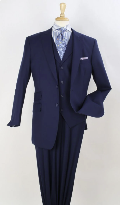 Apollo King Men's Outlet 3pc 100% Worsted Wool Suit Peak Lapel Classic Professional Look