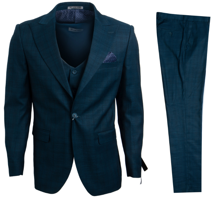 Stacy Adams Men's 3-Piece Glen Check Executive Slim Suit - 38 Short Jacket+32 Waist Adjustable 28to34)(Height: 5 4 to5 7 )(Neck  15-16.5)S-M)