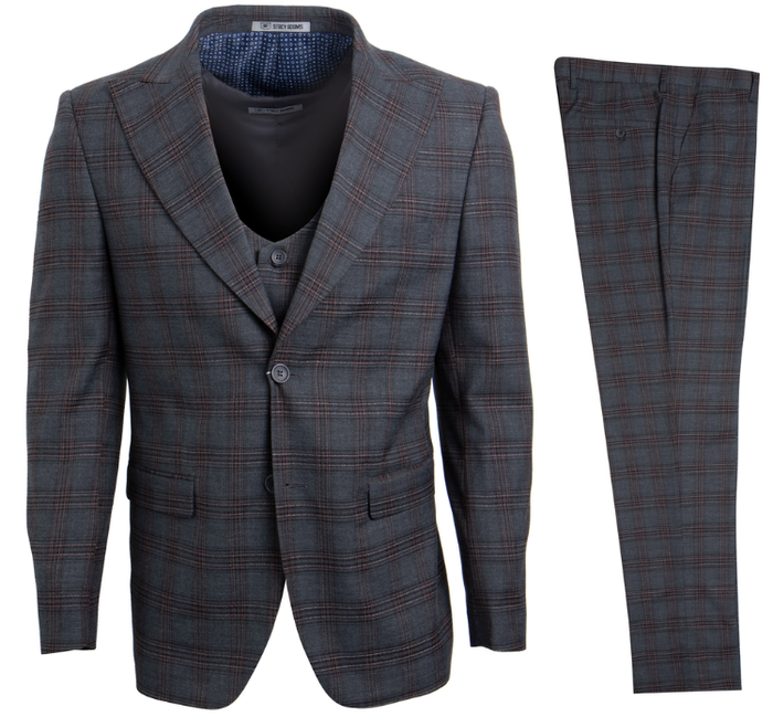 Stacy Adams Men's 3 Pc Executive Slim Fit Suit Glen Plaid