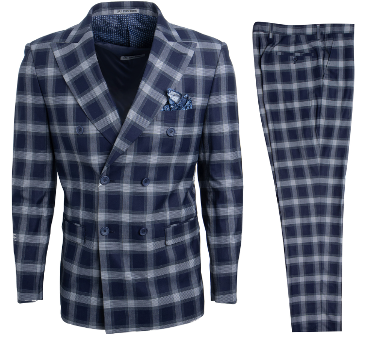 Stacy Adams Men's Executive Slim 3 Piece Suit Vibrant Plaid - 38 Short Jacket+32 Waist Adjustable 28to34)(Height: 5 4 to5 7 )(Neck  15-16.5)S-M)