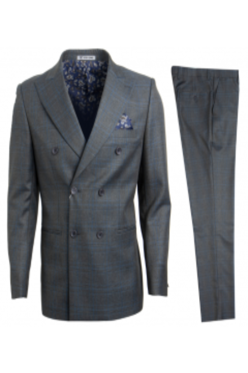Stacy Adams Men's Glen Check Double Breasted 3 Piece Suit - 38 Short Jacket+32 Waist Adjustable 28to34)(Height: 5 4 to5 7 )(Neck  15-16.5)S-M)