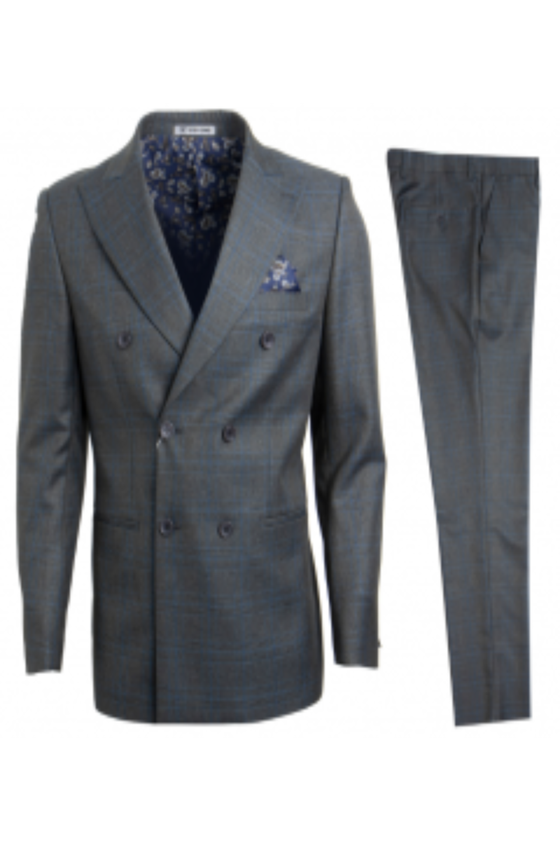 Stacy Adams Men's Glen Check Double Breasted 3 Piece Suit