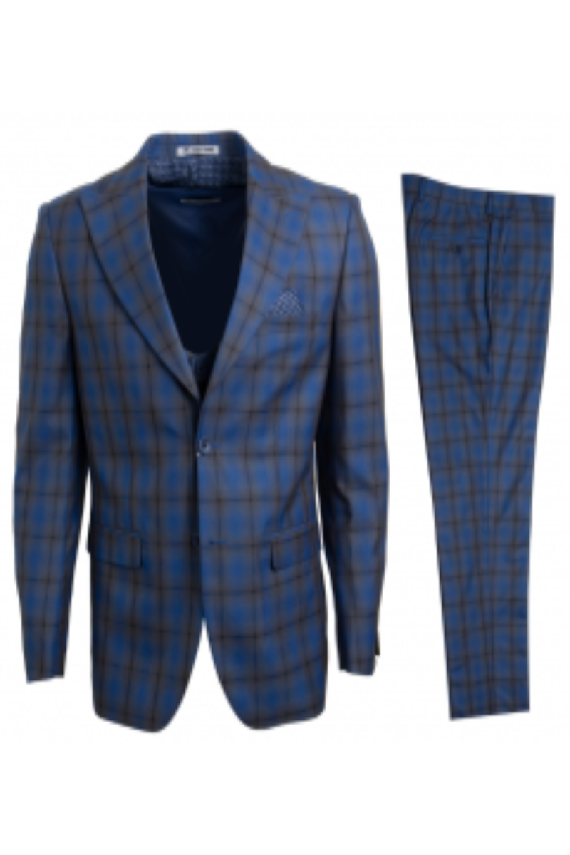 Stacy Adams Men's 3 Piece Executive Slim-Fit Suit with Windowpane Pattern - 38 Short Jacket+32 Waist Adjustable 28to34)(Height: 5 4 to5 7 )(Neck  15-16.5)S-M)