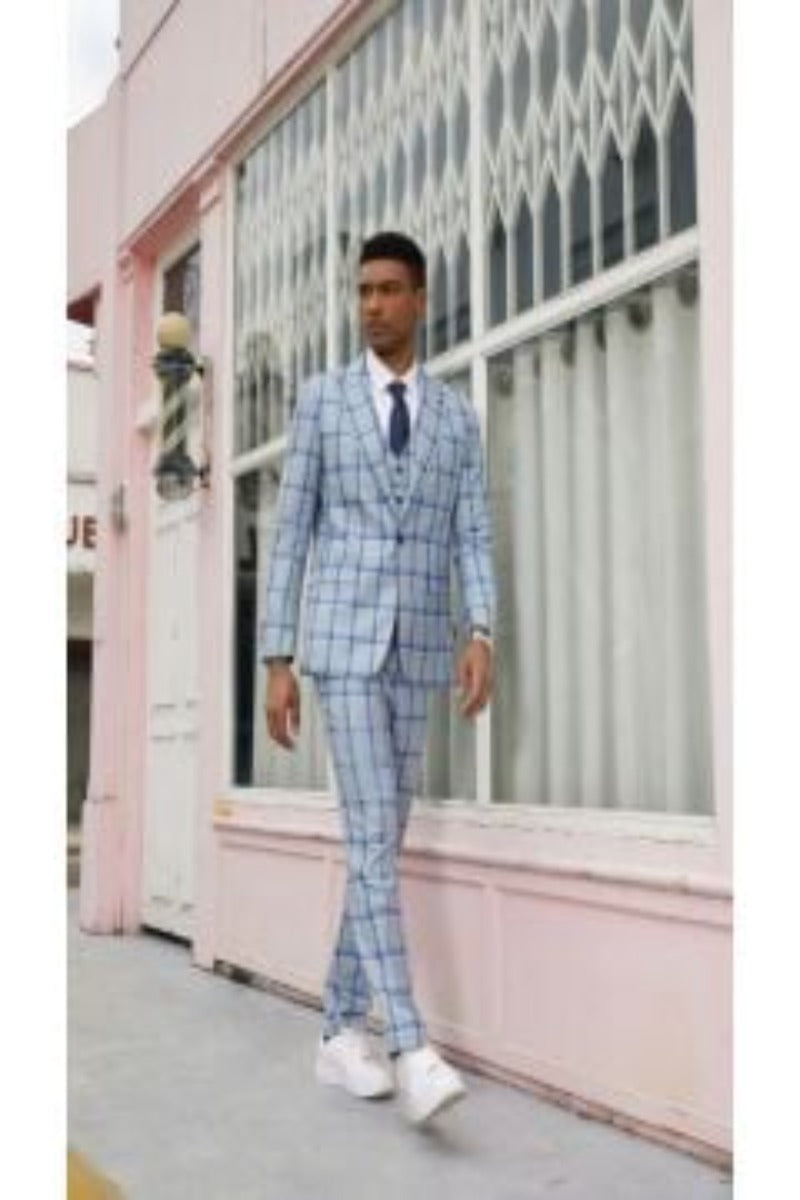 Stacy Adams Men's 3-Piece Hybrid Plaid Suit - 38 Short Jacket+32 Waist Adjustable 28to34)(Height: 5 4 to5 7 )(Neck  15-16.5)S-M)