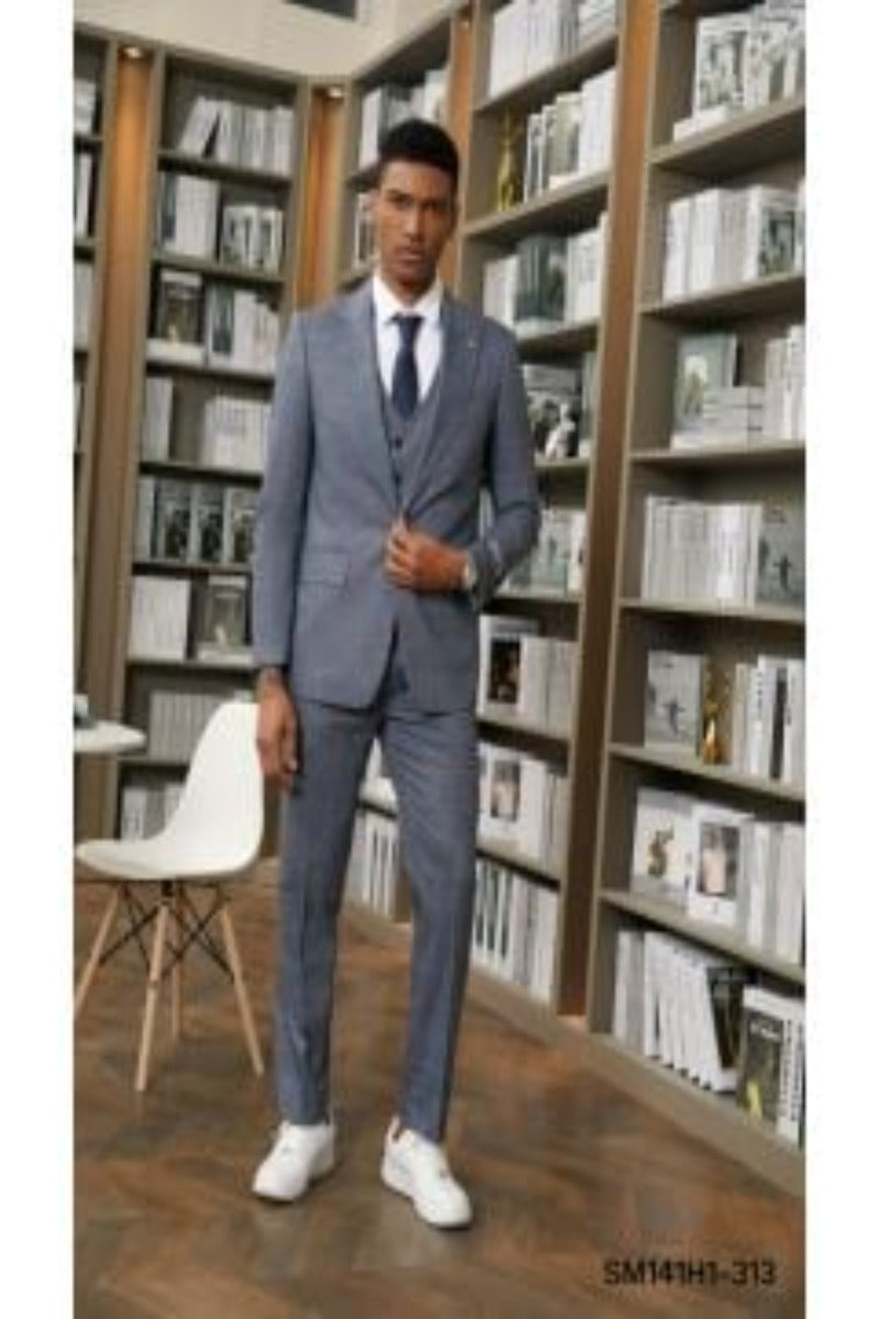 Stacy Adams Men's 3pc Hybrid Suit Reversible Vest Contemporary & Bold - 38 Short Jacket+32 Waist Adjustable 28to34)(Height: 5 4 to5 7 )(Neck  15-16.5)S-M)