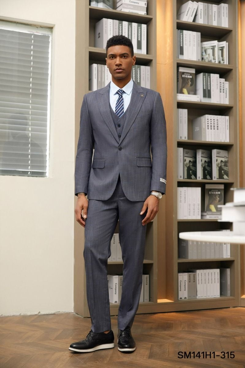 Stacy Adams Men's 3pc Hybrid Suit Reversible Vest Contemporary & Bold - 38 Short Jacket+32 Waist Adjustable 28to34)(Height: 5 4 to5 7 )(Neck  15-16.5)S-M)