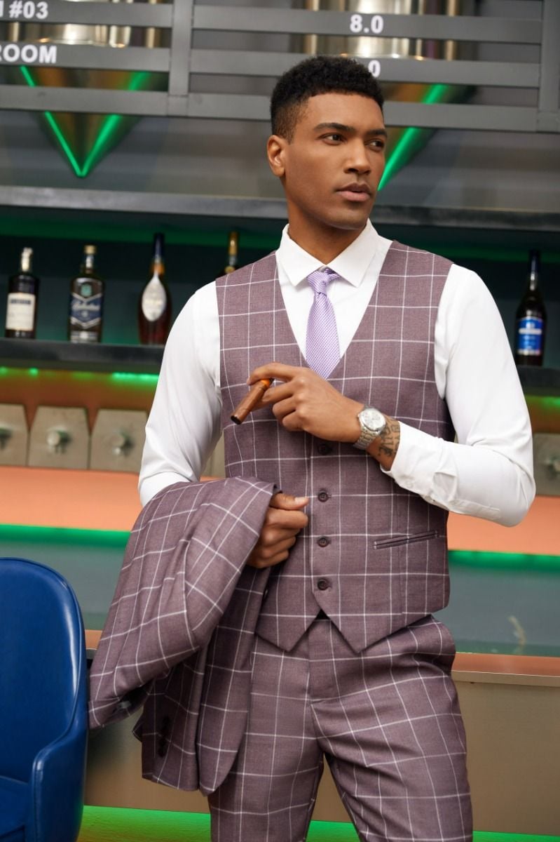 Jacket Vest & Flat Front Pants  Stacy Adams Men's 3 Piece Hybrid Suit Windowpane Jacket Vest & Flat Front Pants - 38 Short Jacket+32 Waist Adjustable 28to34)(Height: 5 4 to5 7 )(Neck  15-16.5)S-M)