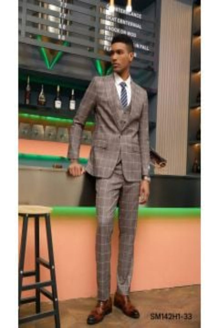 Jacket Vest & Flat Front Pants  Stacy Adams Men's 3 Piece Hybrid Suit Windowpane Jacket Vest & Flat Front Pants