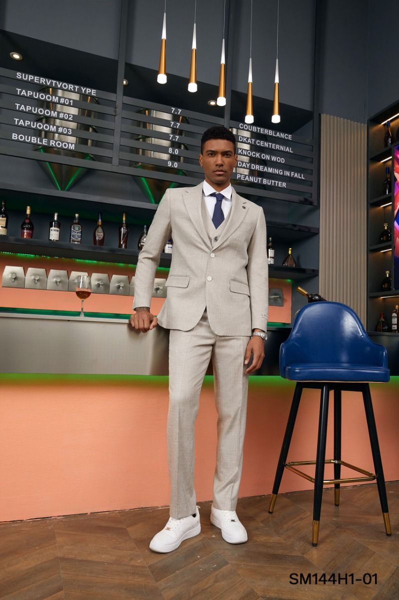 Stacy Adams Men's Textured Solid 3-Piece Hybrid Suit - 38 Short Jacket+32 Waist Adjustable 28to34)(Height: 5 4 to5 7 )(Neck  15-16.5)S-M)