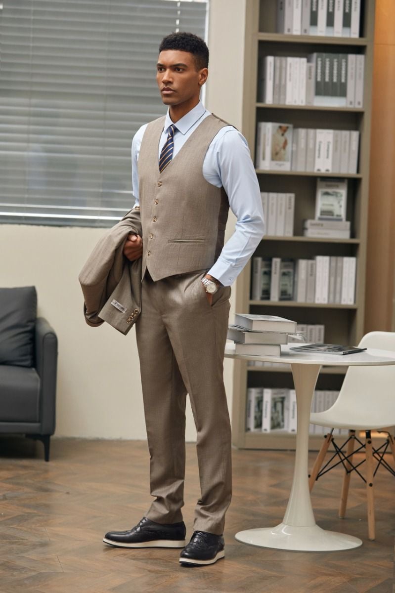 Stacy Adams Men's 3-Pc Solid-Color Hybrid Suit - 38 Short Jacket+32 Waist Adjustable 28to34)(Height: 5 4 to5 7 )(Neck  15-16.5)S-M)