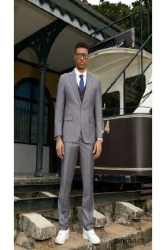 Stacy Adams Men's 3-Piece Pinstripe Hybrid midnightpurple/lightblue/black/rose/grey/blue Suit