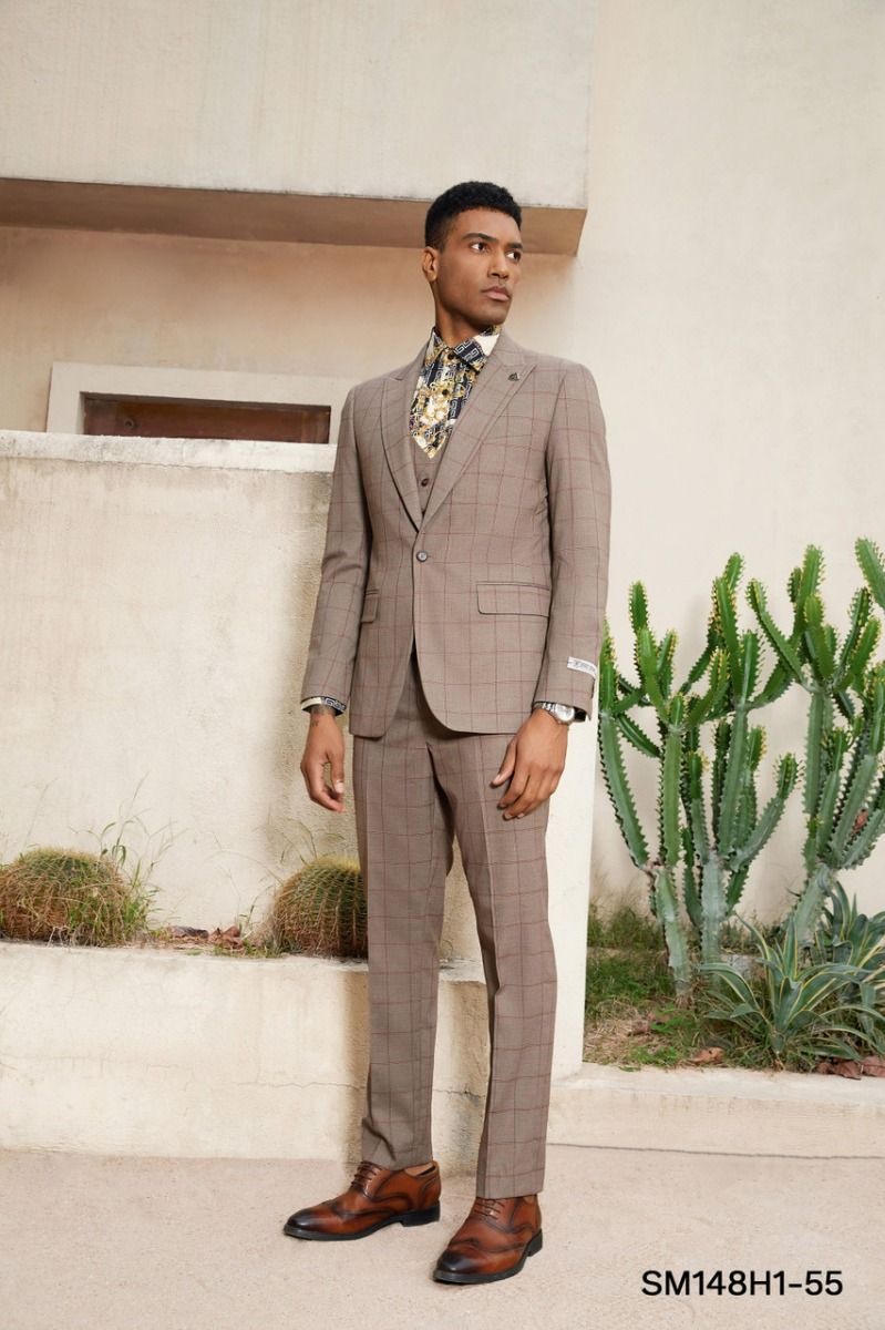 Stacy Adams Mens 3Piece Hybrid Suit  Reversible Accent Vest Professional Look - 38 Short Jacket+32 Waist Adjustable 28to34)(Height: 5 4 to5 7 )(Neck  15-16.5)S-M)