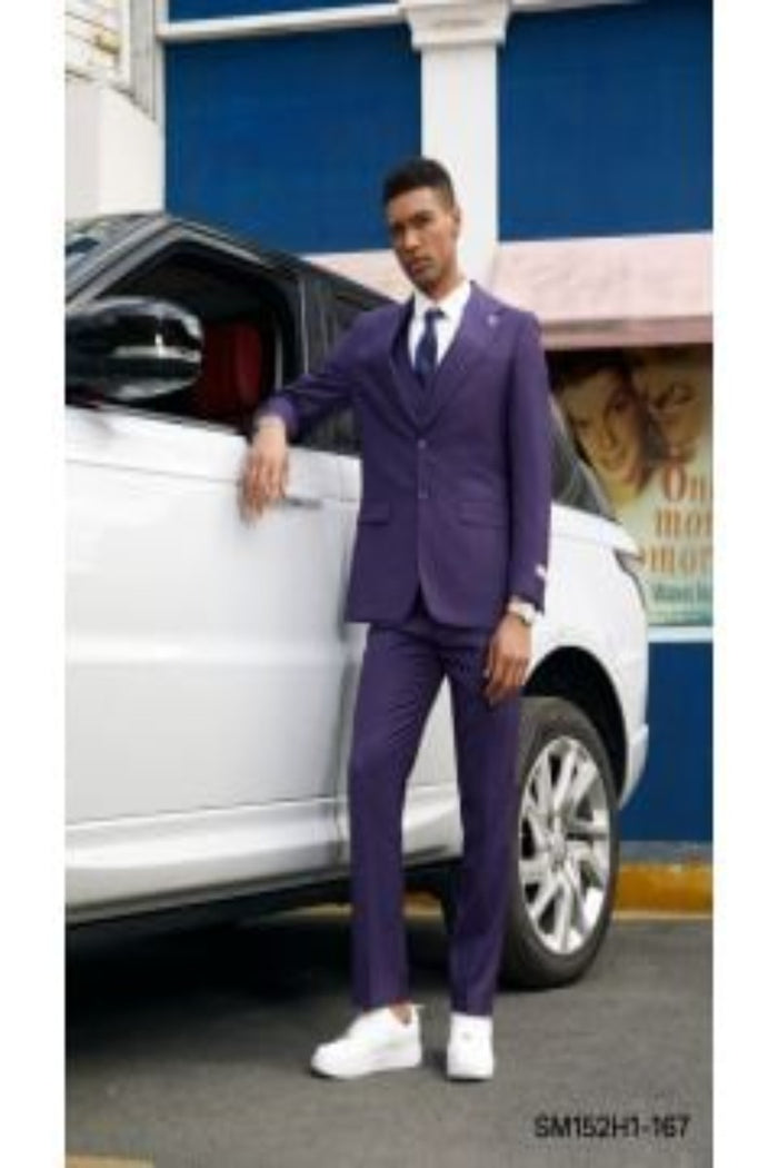 Stacy Adams Men's 3-Piece Hybrid Glen Check purple/lilac/light gray Suit