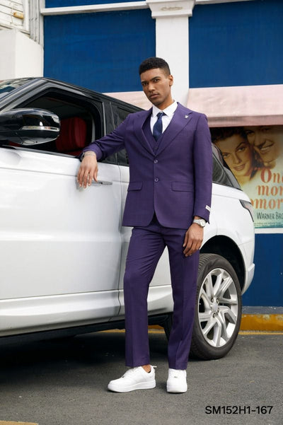 Stacy Adams Men's 3-Piece Hybrid Glen Check purple/lilac/light gray Suit