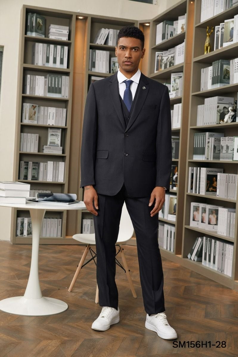 Stacy Adams Men's 3 Piece Hybrid Suit Solid Texture Outlet - 38 Short Jacket+32 Waist Adjustable 28to34)(Height: 5 4 to5 7 )(Neck  15-16.5)S-M)