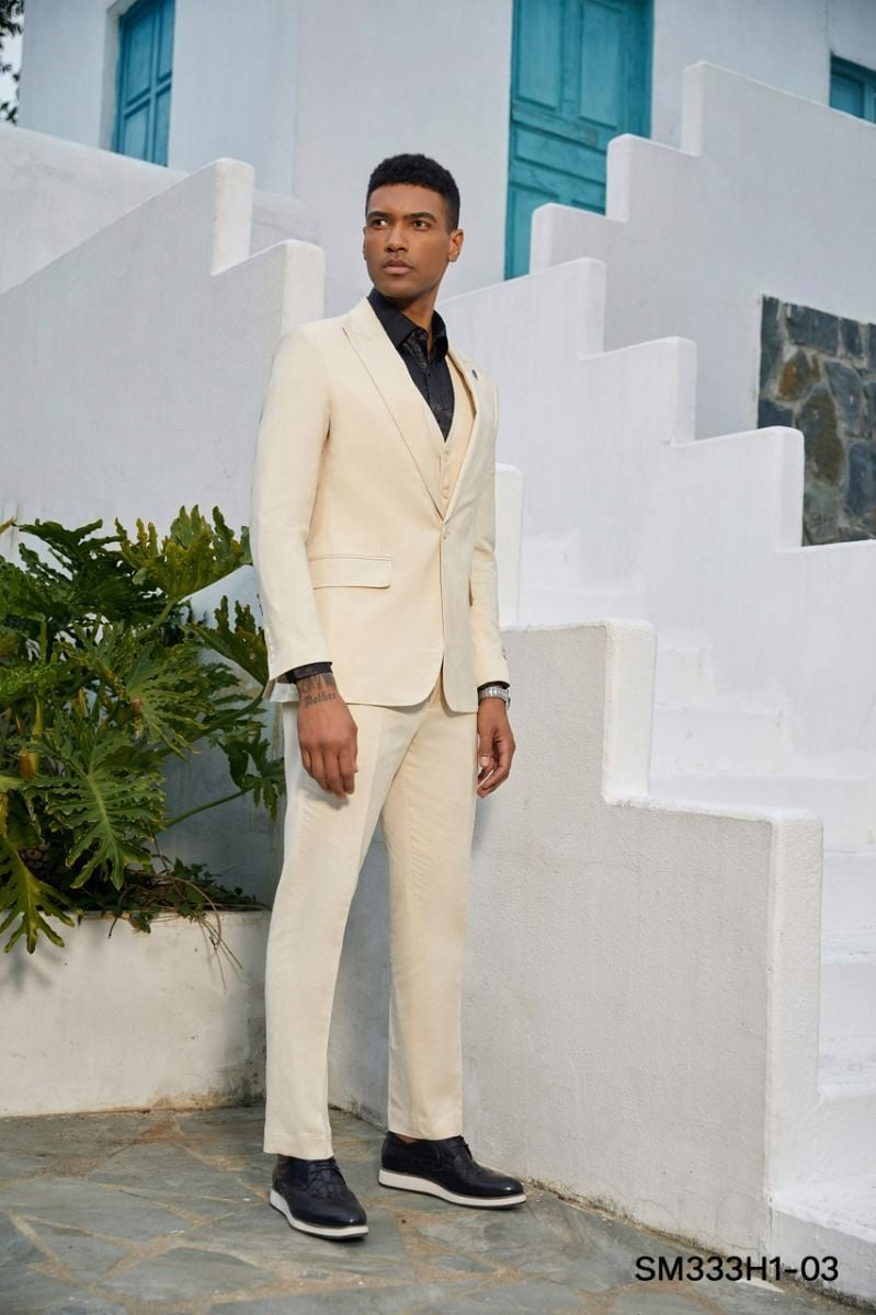 Stacy Adams Men's Light-Colored 3-Piece Hybrid Suit - 34 Short or Extra Small