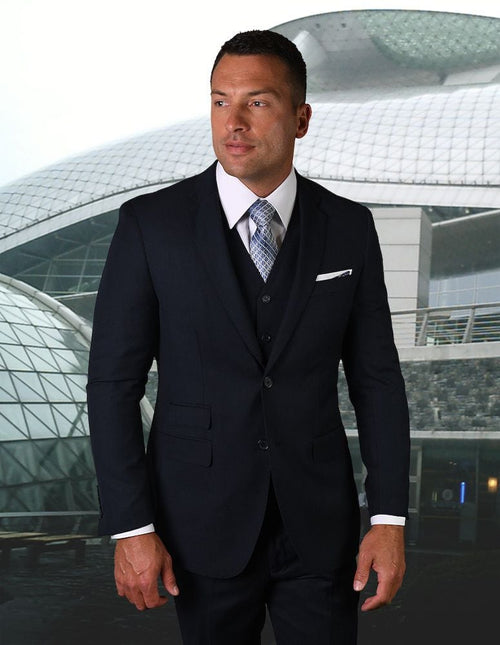 Tailored Fit Men's 3 Piece 100% Wool Suit  Statement Collection