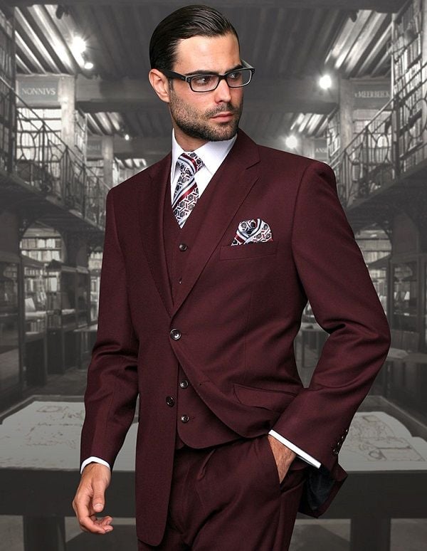 Statement Men's Wool 3-Piece Suit - Solid Colors (100%)