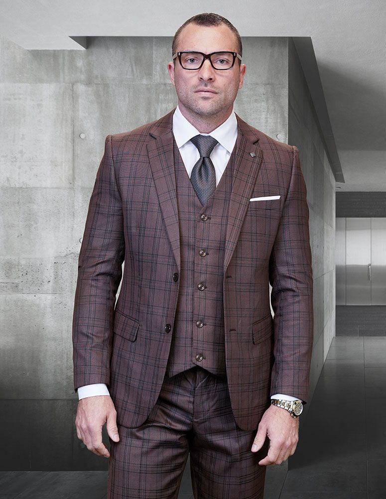 Plaid Big and Tall Mens 3 Piece Suit Windowpane Texture Business Pattern Modern Fit Side Vented Fashion for Men - 38 Short Jacket+32 Waist Adjustable 28to34)(Height: 5 4 to5 7 )(Neck  15-16.5)S-M)