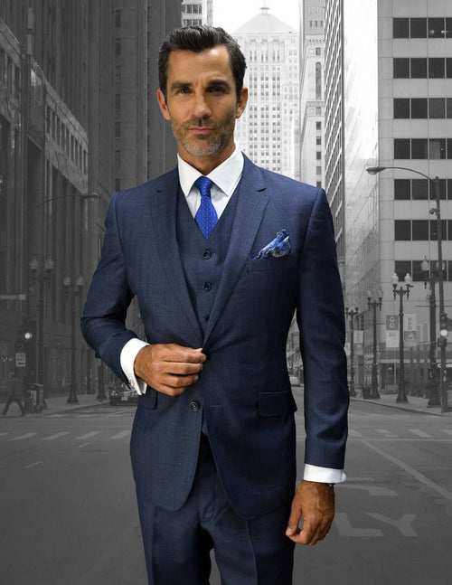 Mens Big and Tall Suit Light Plaid 3-Piece Set Windowpane Texture Business Pattern Modern Fit Side Vented Brand