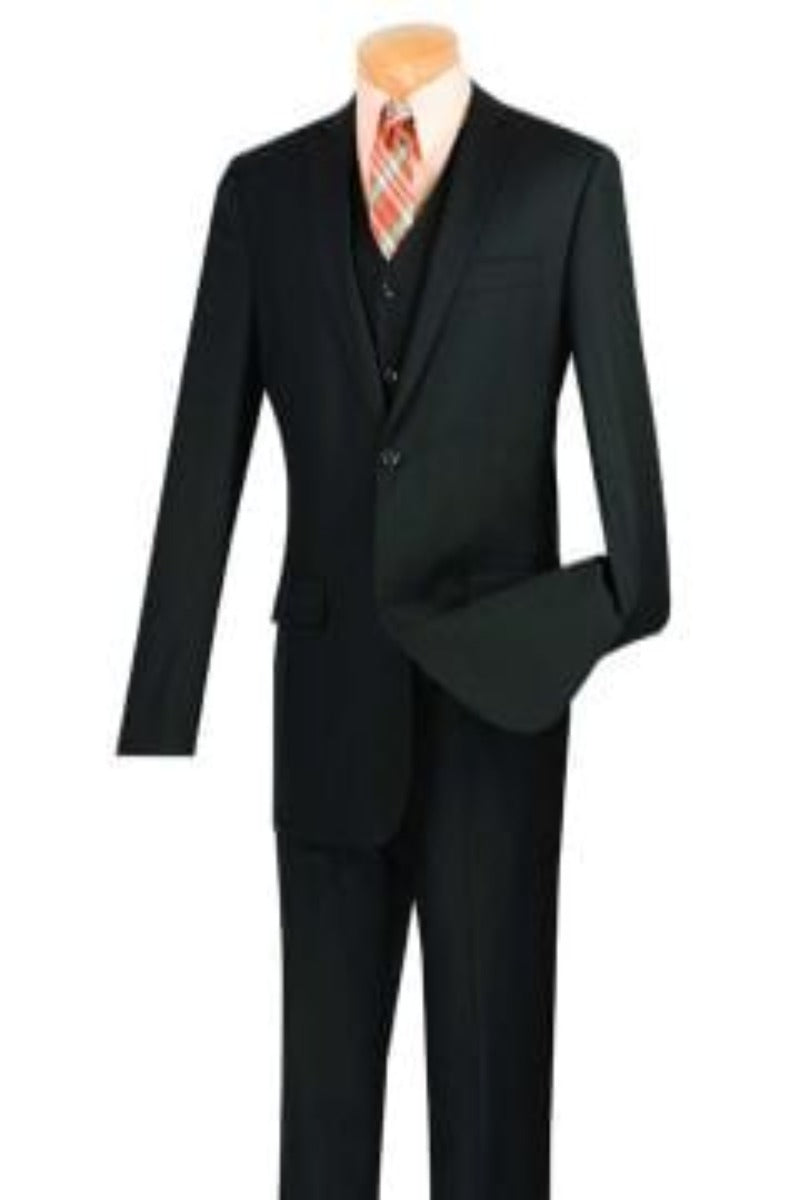 Vinci Men's Executive Style 3 Piece Slim Fit Suit with Flat Front Pants - 38 Short Jacket+32 Waist Adjustable 28to34)(Height: 5 4 to5 7 )(Neck  15-16.5)S-M)