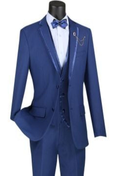 Vinci Men's Wool Feel Slim Fit 3 Piece Suit with Lapel Accent