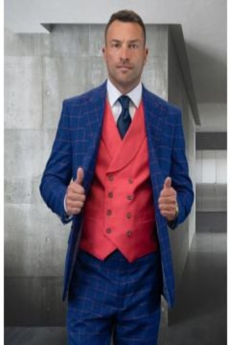 1PA1 Men's 3 Pieces Slim Fit Pinstripe Vested Suit, Wedding Tuxedo - T