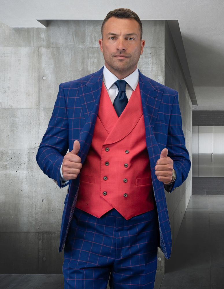 Jacket & Pant Men's 100% Wool 3 Piece Suit Stylish Vest Jacket & Pant for Professional Look - 38 Short Jacket+32 Waist Adjustable 28to34)(Height: 5 4 to5 7 )(Neck  15-16.5)S-M)