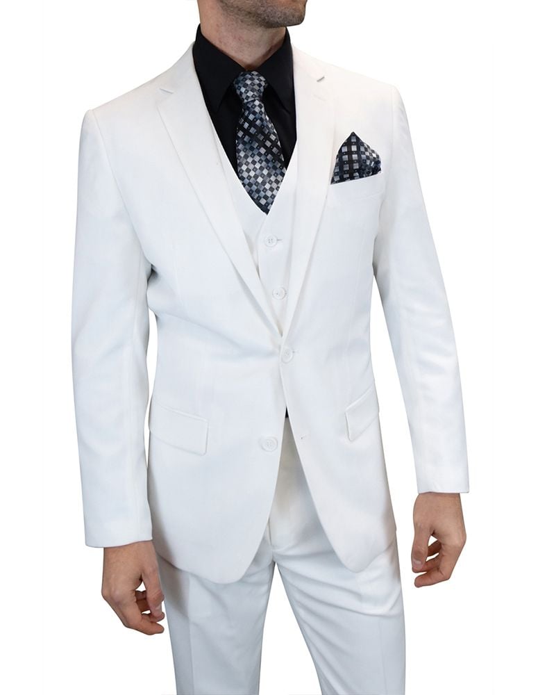 Statement Men's Outlet Wool 3-Piece Suit - Bright Hues white - 38 Short Jacket+32 Waist Adjustable 28to34)(Height: 5 4 to5 7 )(Neck  15-16.5)S-M)