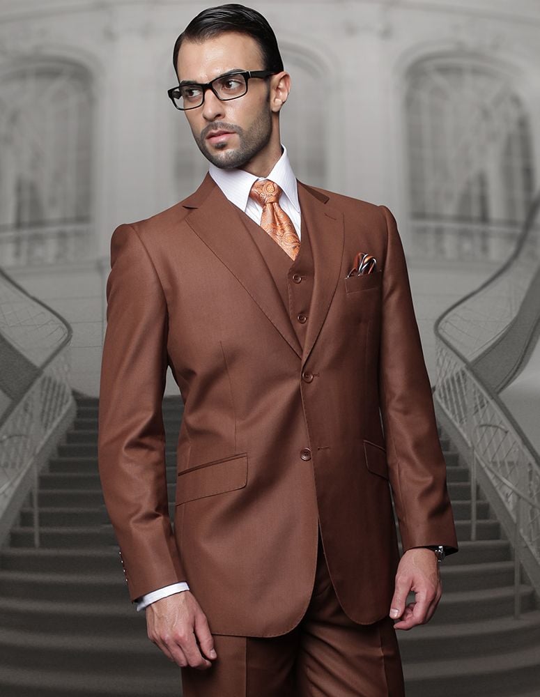 Statement Men's Wool Fashion Suit - Solid Color, 3-Piece - 38 Short Jacket+32 Waist Adjustable 28to34)(Height: 5 4 to5 7 )(Neck  15-16.5)S-M)