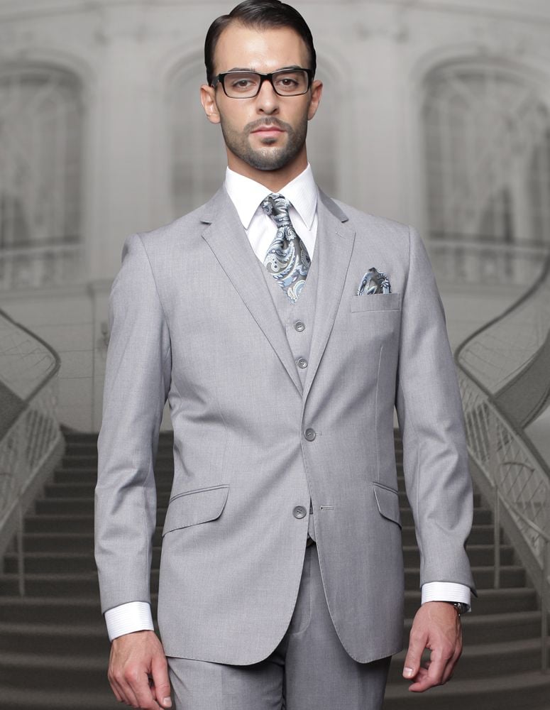 Statement Men's Wool Fashion Suit - Solid Color, 3-Piece - 38 Short Jacket+32 Waist Adjustable 28to34)(Height: 5 4 to5 7 )(Neck  15-16.5)S-M)