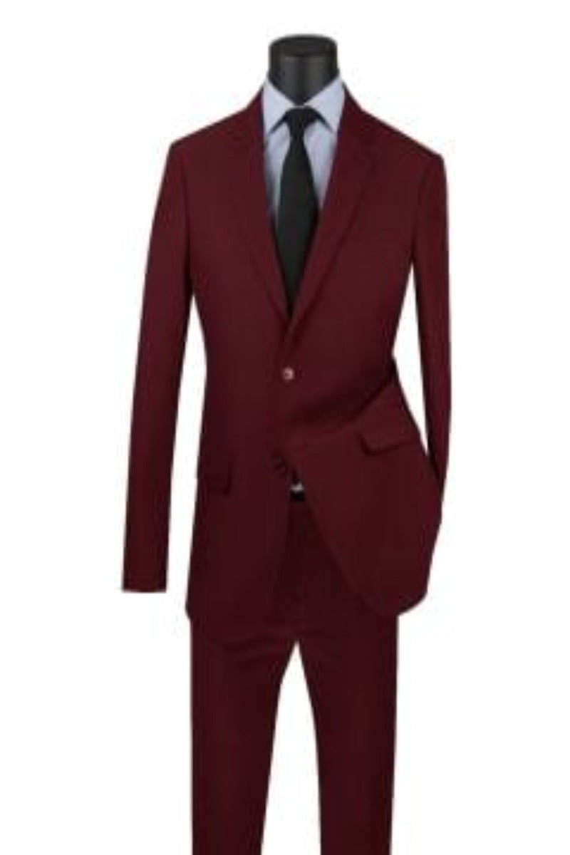 SMB Couture Men's 2-Piece Executive Suit: Solid Burgundy - 38 Short Jacket+32 Waist Adjustable 28to34)(Height: 5 4 to5 7 )(Neck  15-16.5)S-M)